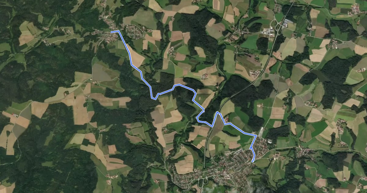 Маршрут O 26 Bernhardswald - Kürn (Blaues Rechteck) на спутниковом снимке