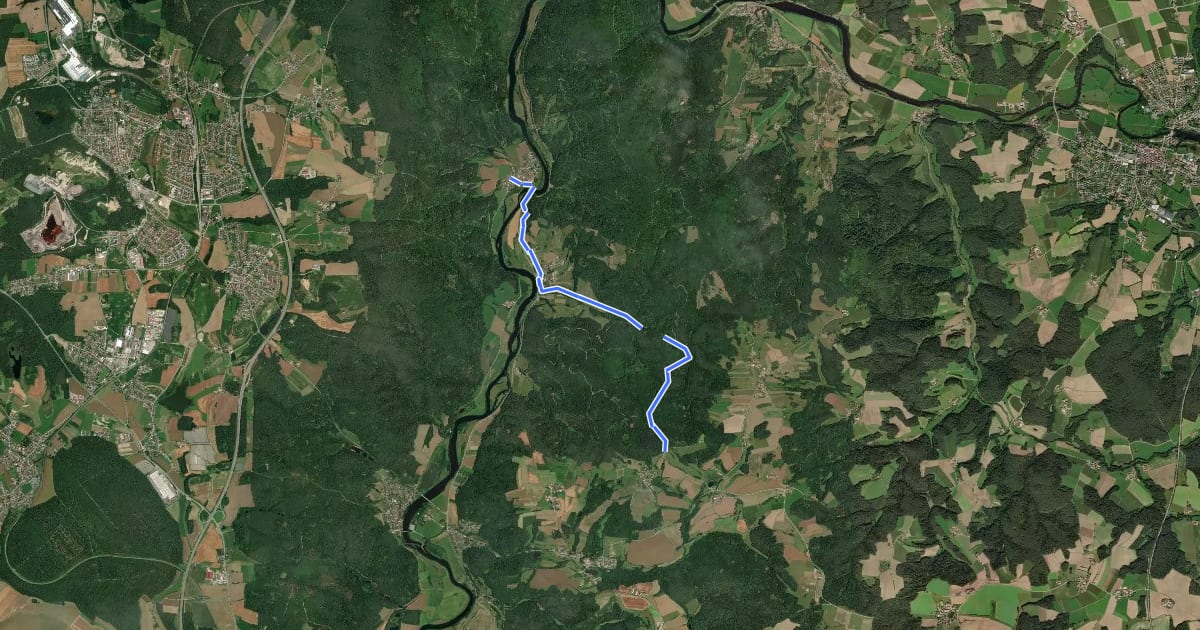 Маршрут O 80 Hirschling - Theresienkapelle (Blaues Rechteck) на спутниковом снимке
