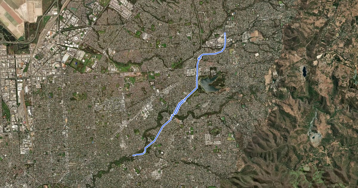 Маршрут O-Bahn Bikeway на спутниковом снимке