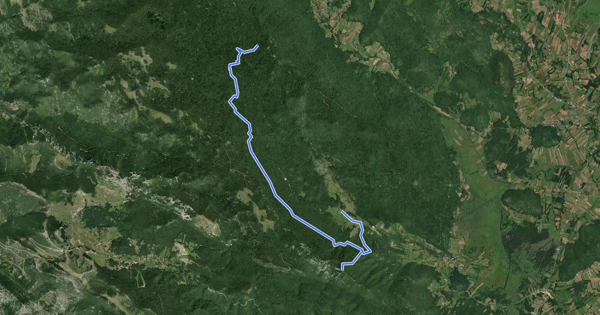 Маршрут Oštri Kozjak Iz Jadovna на спутниковом снимке