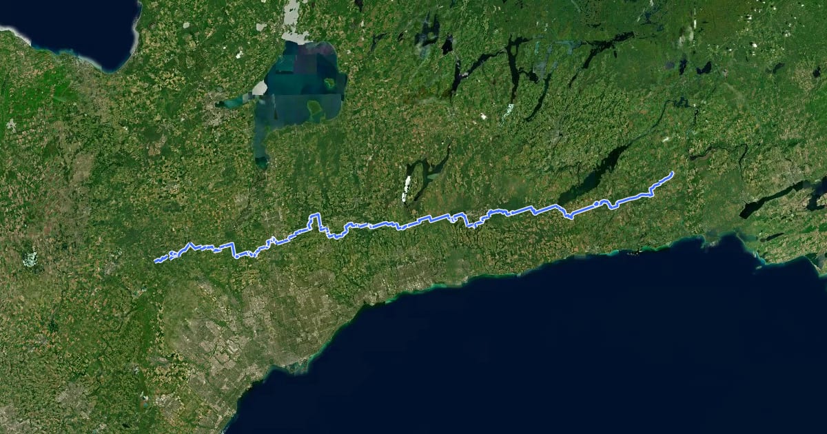 Маршрут Oak Ridges Trail на спутниковом снимке