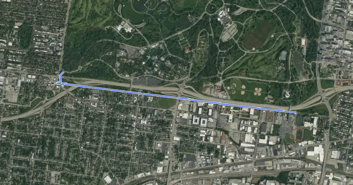 Маршрут Oakland Avenue на спутниковом снимке