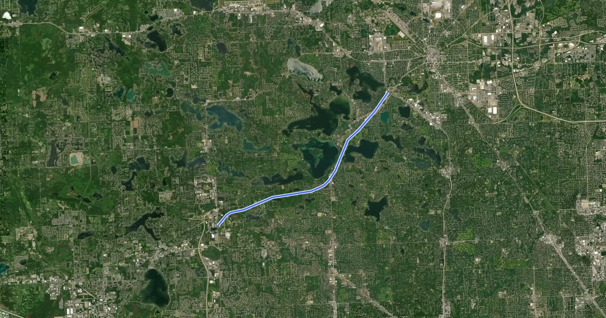 Маршрут Oakland County Trail Network на спутниковом снимке