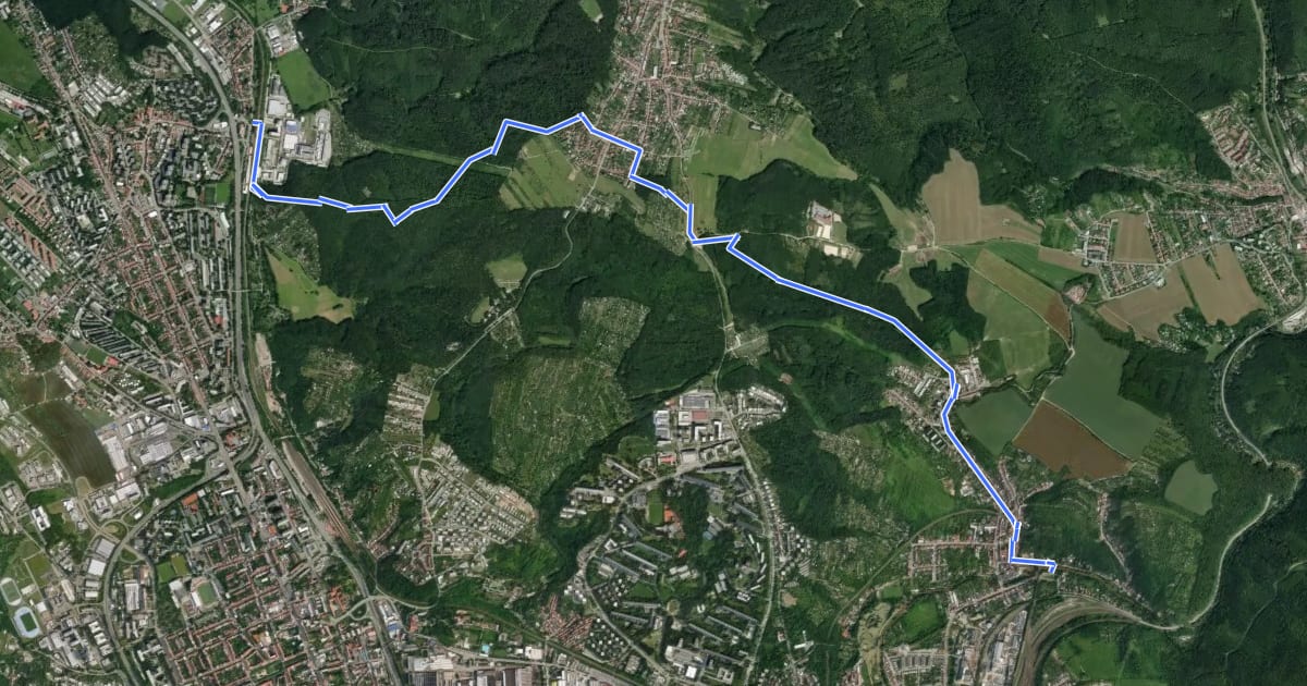 Маршрут [Ž] Obřany - Soběšice - Řečkovice на спутниковом снимке