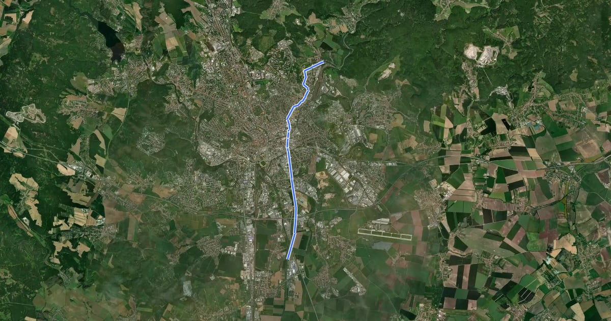 Маршрут [Č] Obřany - soutok Svratky a Svitavy на спутниковом снимке