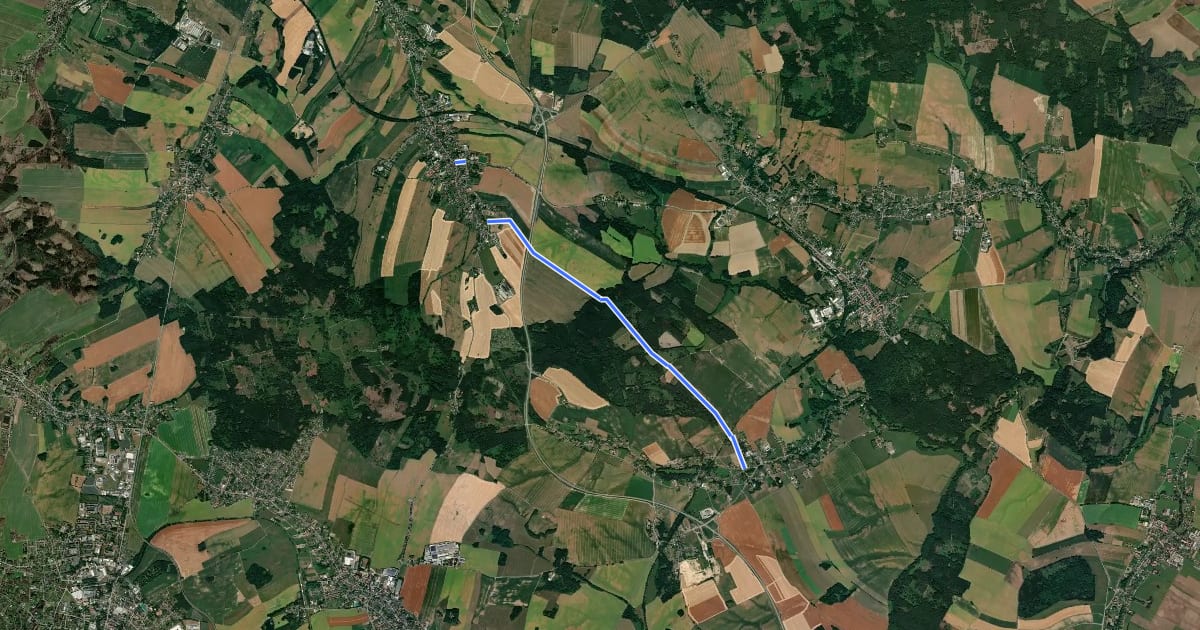Маршрут Obercunnersdorf – Ruppersdorf (gelber Punkt) на спутниковом снимке