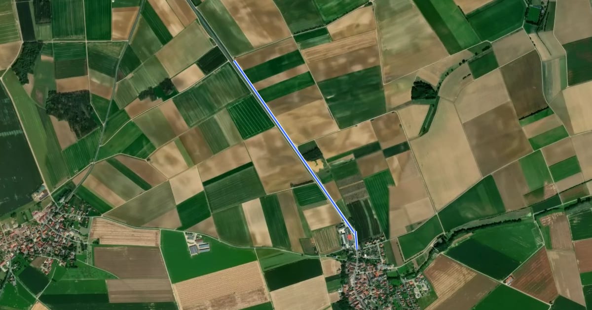 Маршрут Oberickelsheim - Gnodstadt на спутниковом снимке