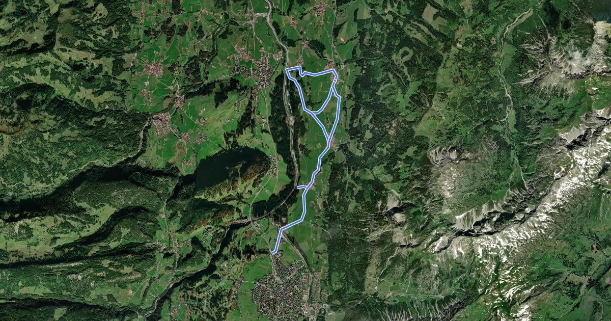 Маршрут Oberstdorf - Schöllang на спутниковом снимке