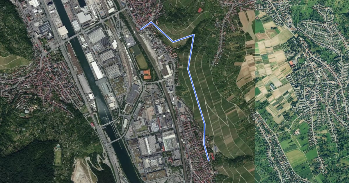 Маршрут Obertürkheim - Mettingen на спутниковом снимке