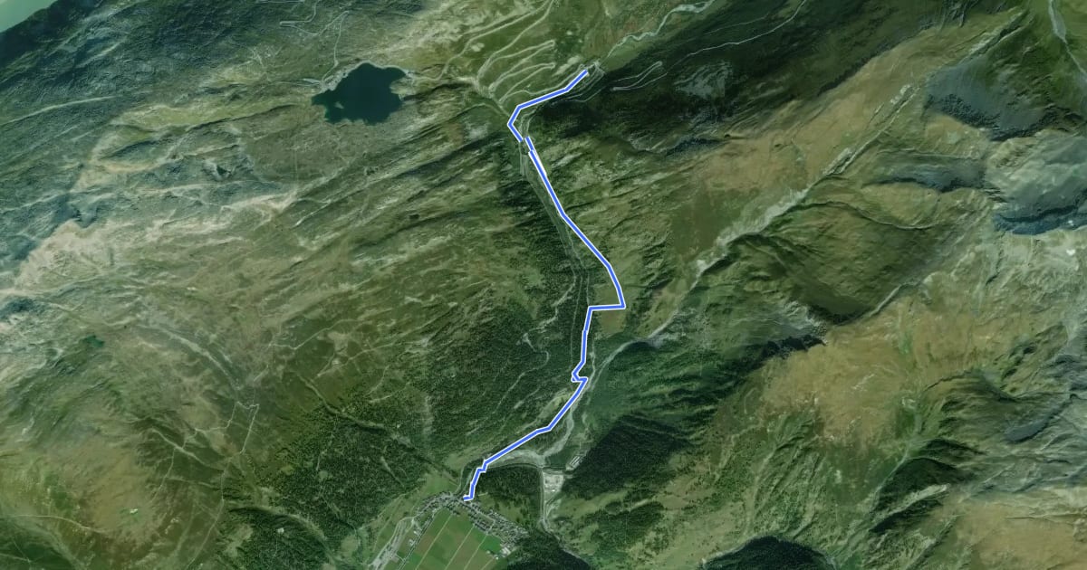 Маршрут Oberwald - Gletsch на спутниковом снимке