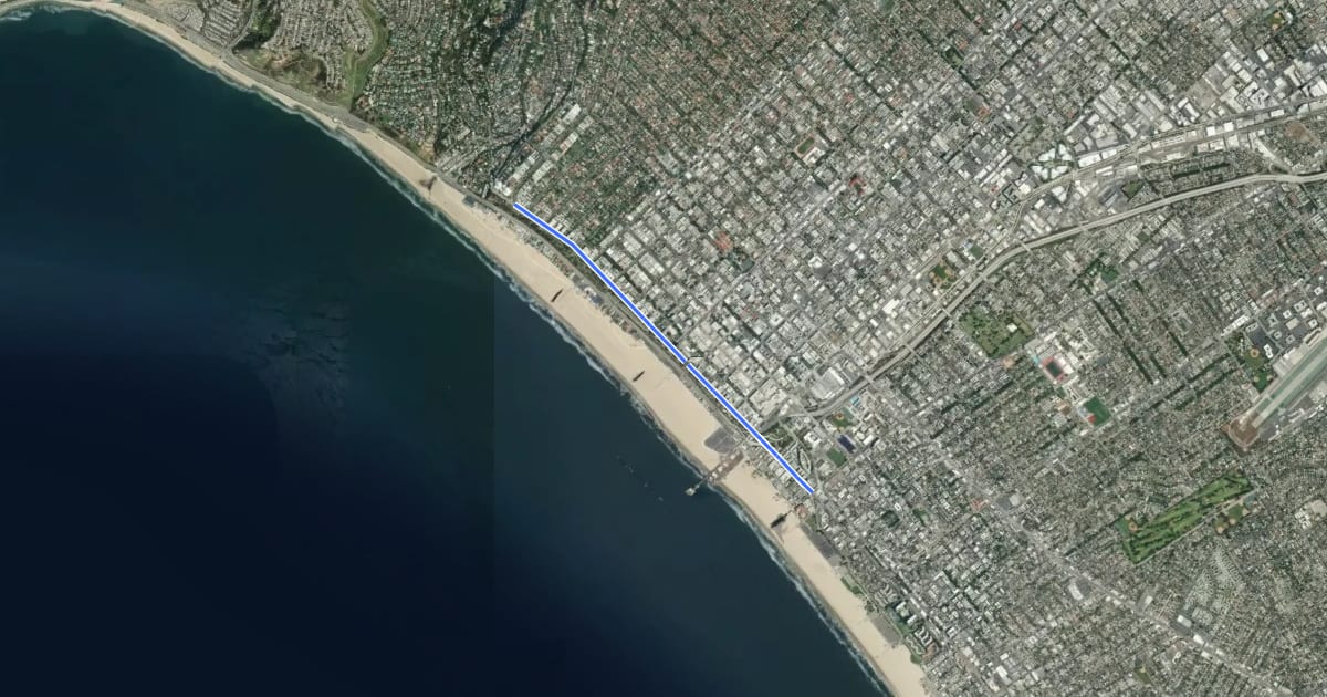 Маршрут Ocean Avenue на спутниковом снимке