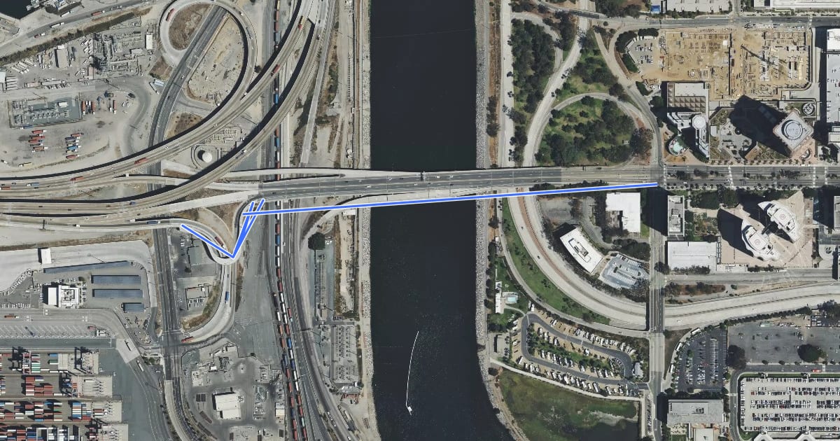 Маршрут Ocean Boulevard Bicycle Connector на спутниковом снимке