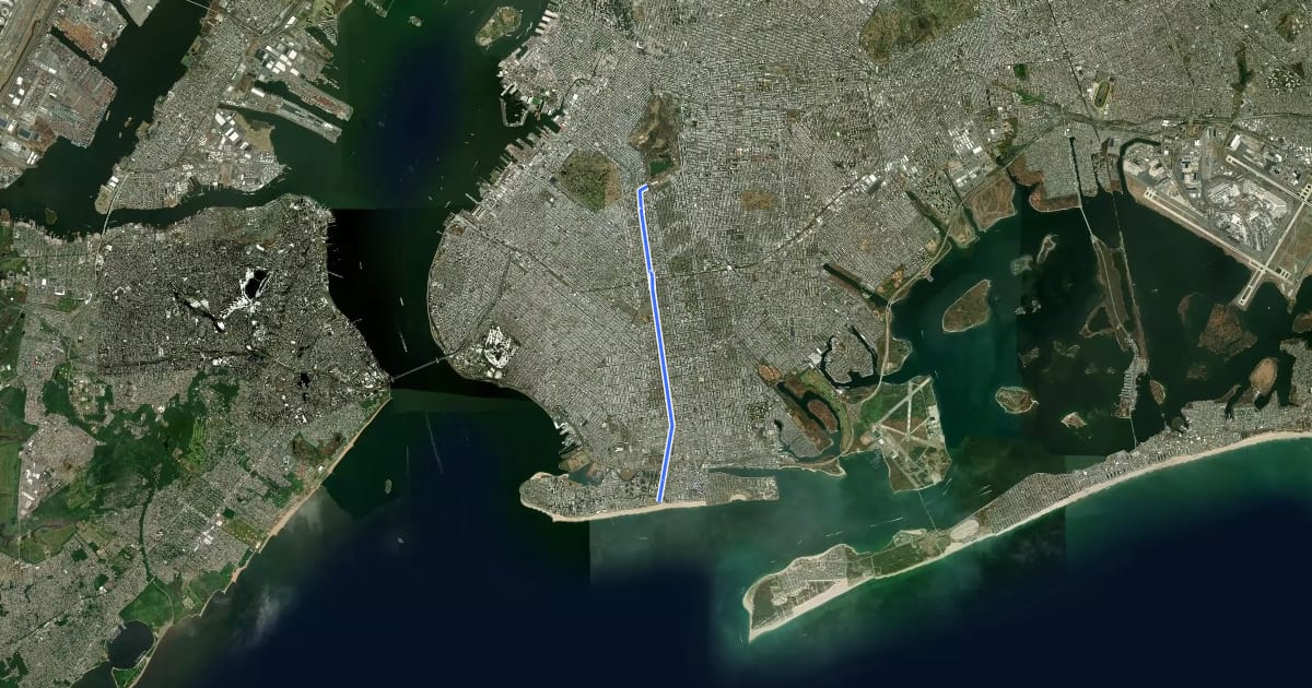 Маршрут Ocean Parkway на спутниковом снимке