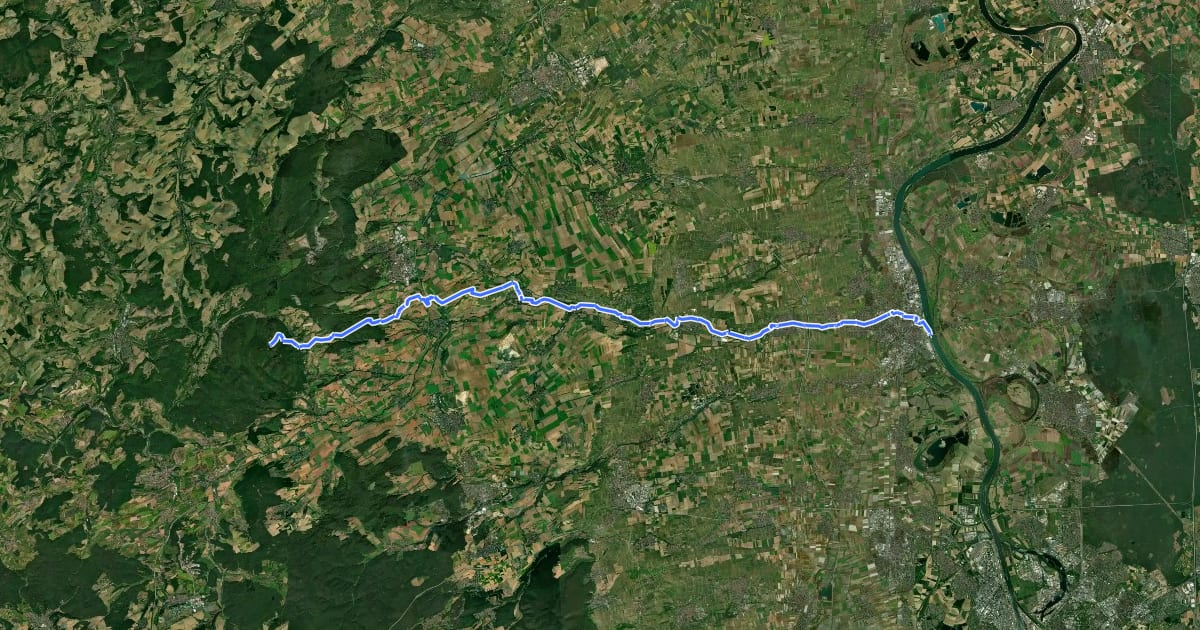 Маршрут Odenwaldklub HW 18, Vier-Länder-Weg (Teilstück Donnersberg - Worms) на спутниковом снимке