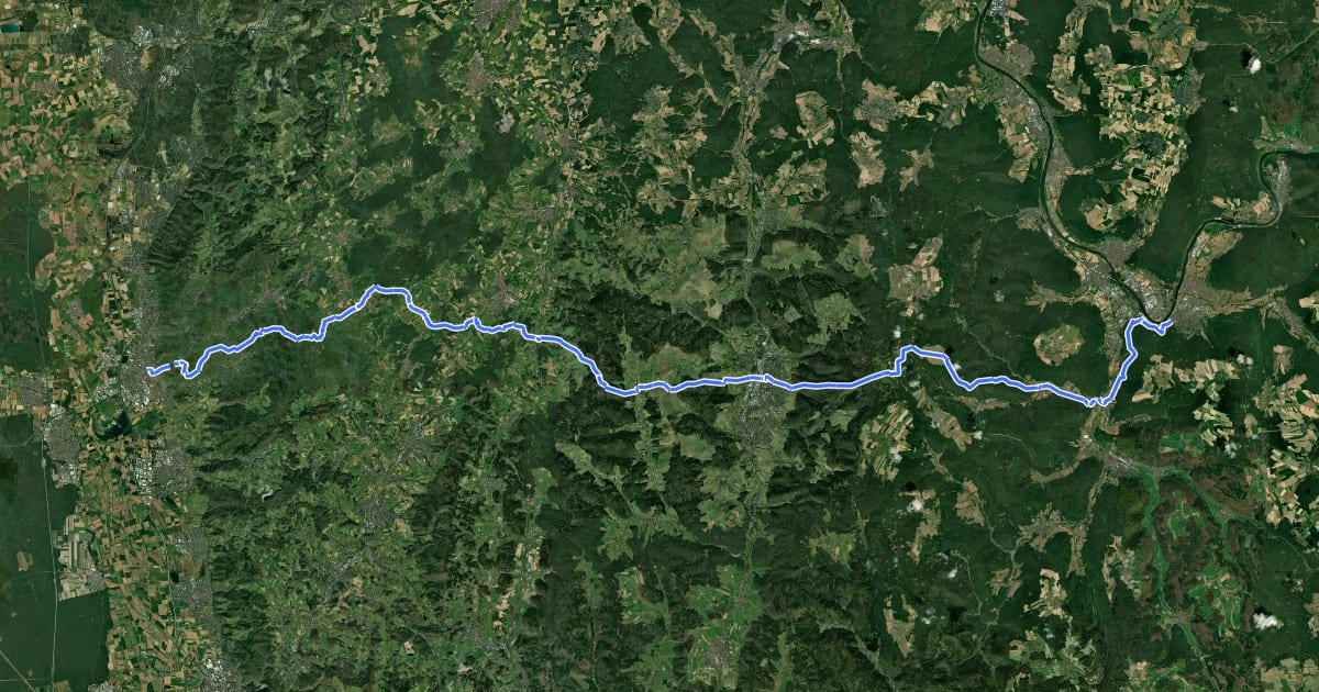Маршрут Odenwaldklub HW 20, Bensheim - Michelstadt - Miltenberg на спутниковом снимке