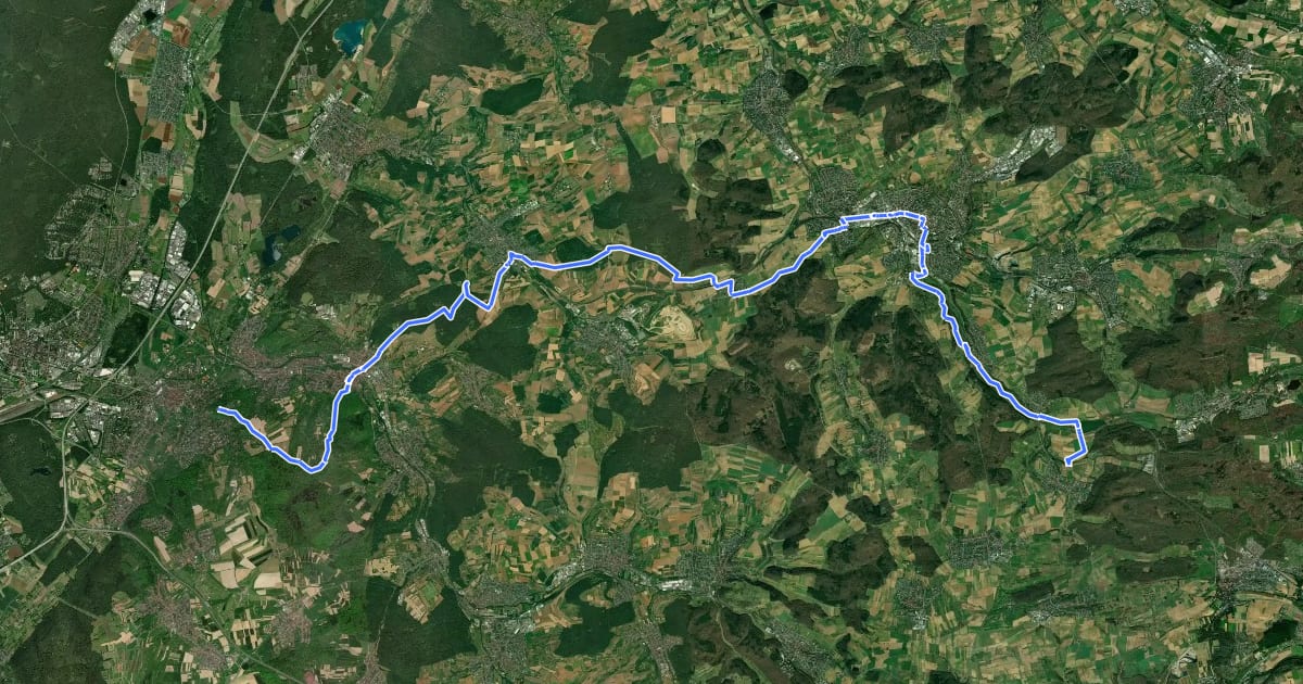 Маршрут Odenwaldklub HW 54, Turmbergweg, KA. Durlach (Turmberg) - Bretten - Ölbronn на спутниковом снимке