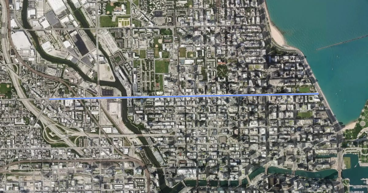 Маршрут Odgen Avenue - Lakefront на спутниковом снимке