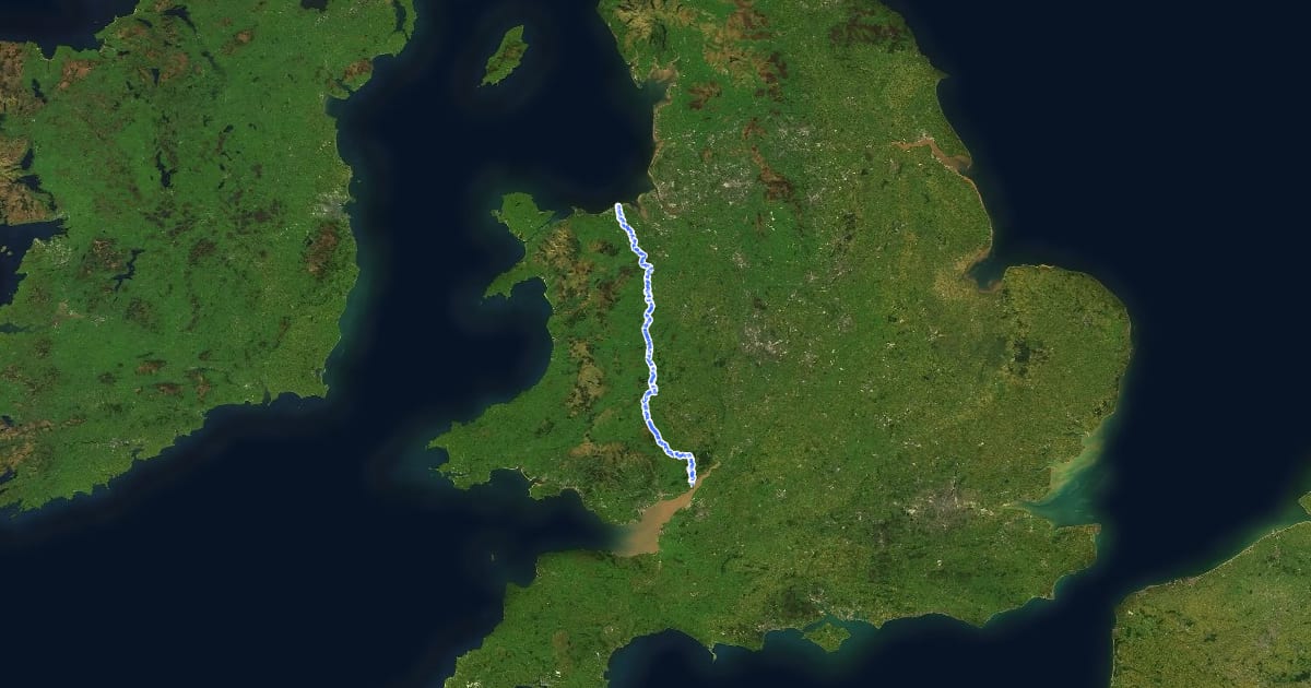 Маршрут Offa's Dyke Path на спутниковом снимке