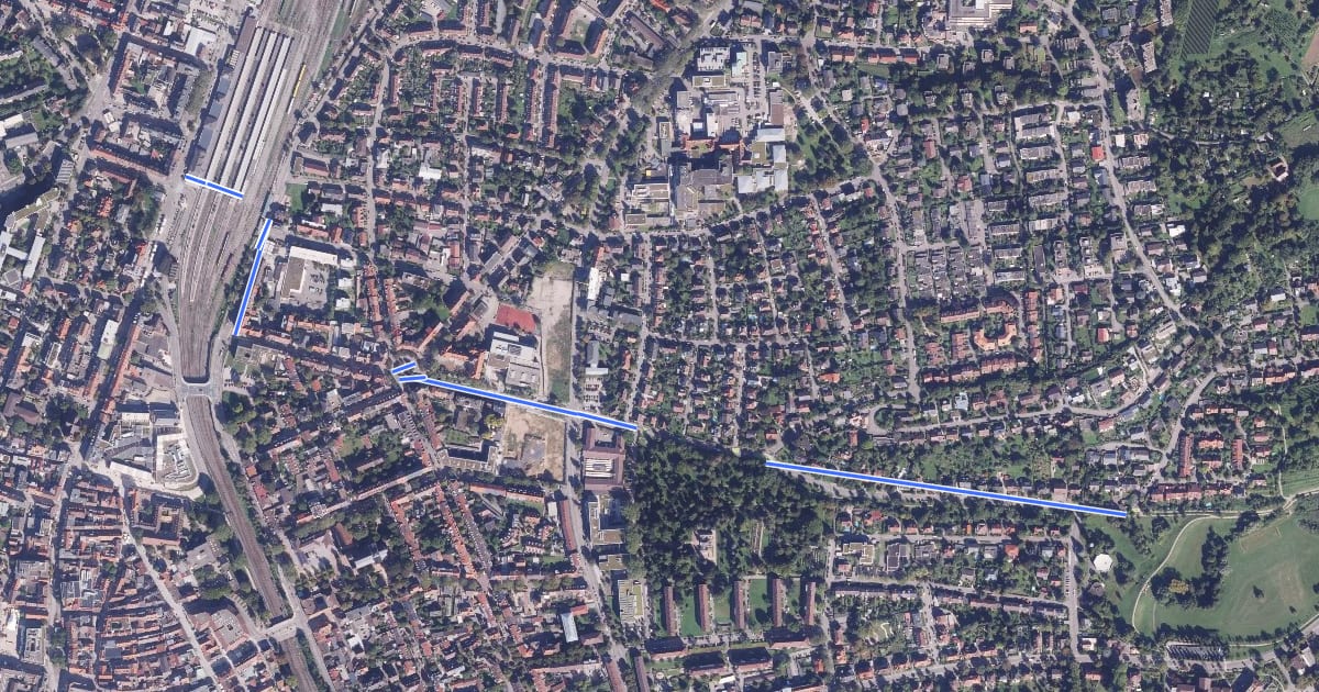Маршрут Offenburg Auferstehungskirche - Offenburg Bahnhof на спутниковом снимке