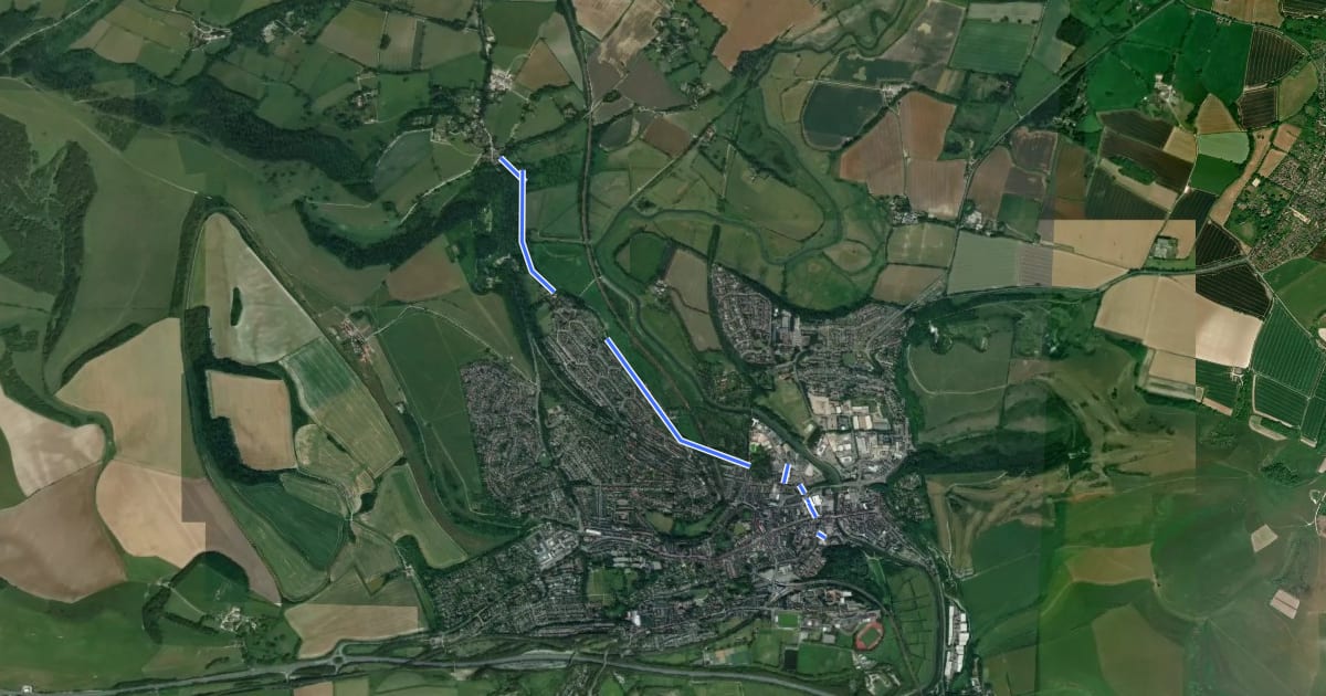 Маршрут Offham - Lewes Town Centre (ESCC Cycle Route 306) на спутниковом снимке