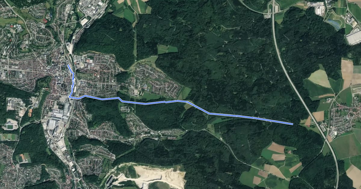 Маршрут Oggenhausen - Heidenheim на спутниковом снимке