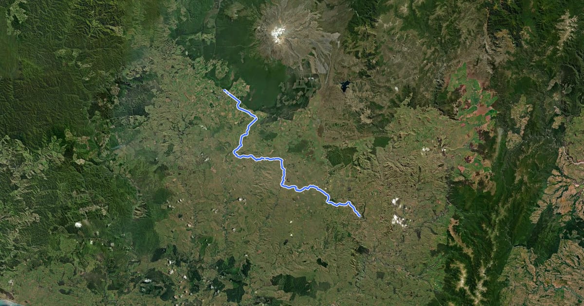Маршрут Ohakune–Taihape Trail на спутниковом снимке