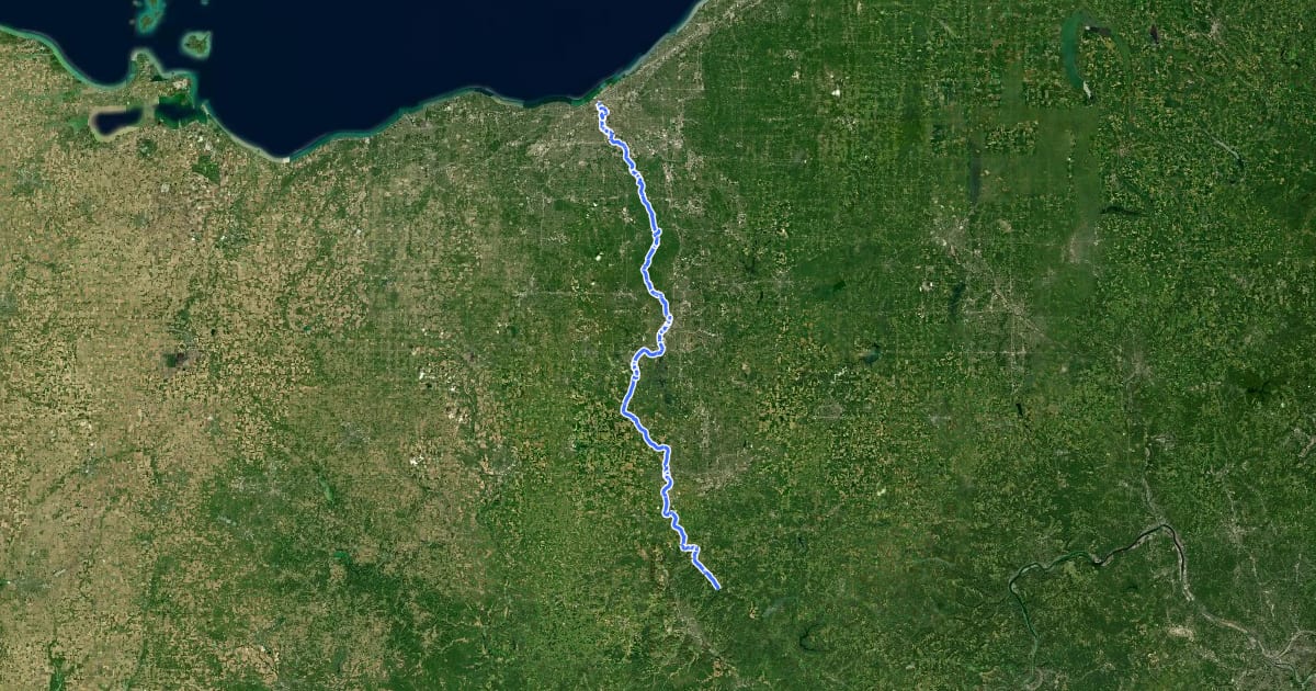 Маршрут Ohio & Erie Canal Towpath Trail на спутниковом снимке