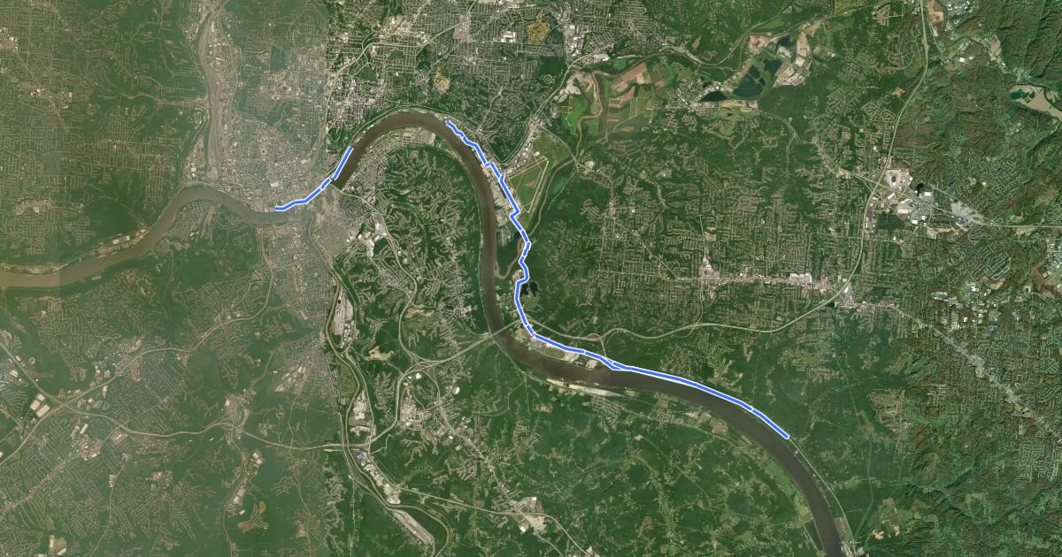 Маршрут Ohio River Trail на спутниковом снимке