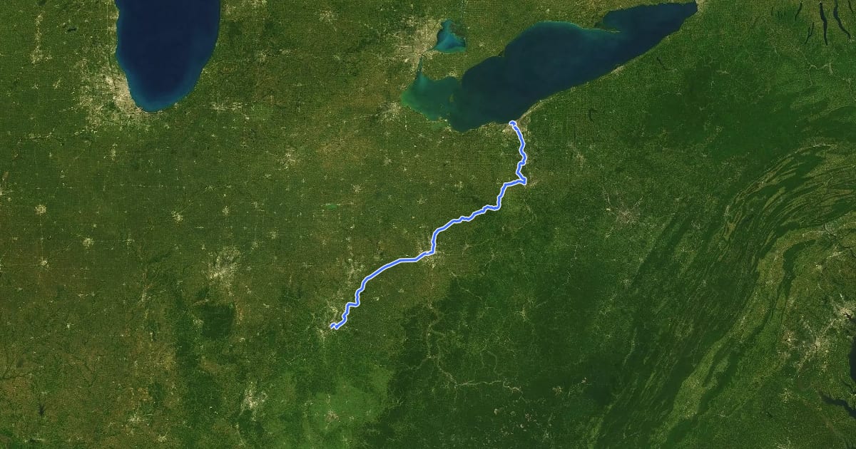 Маршрут Ohio to Erie Trail на спутниковом снимке