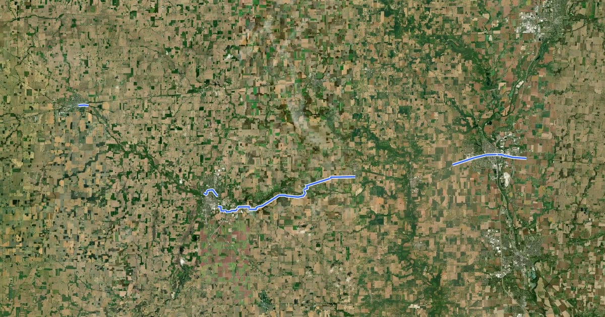 Маршрут Ohio-to-Indiana Trail на спутниковом снимке