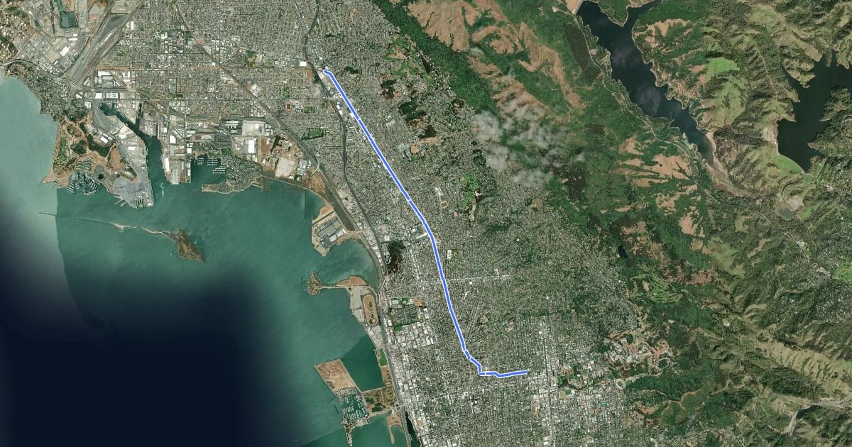 Маршрут Ohlone Greenway на спутниковом снимке
