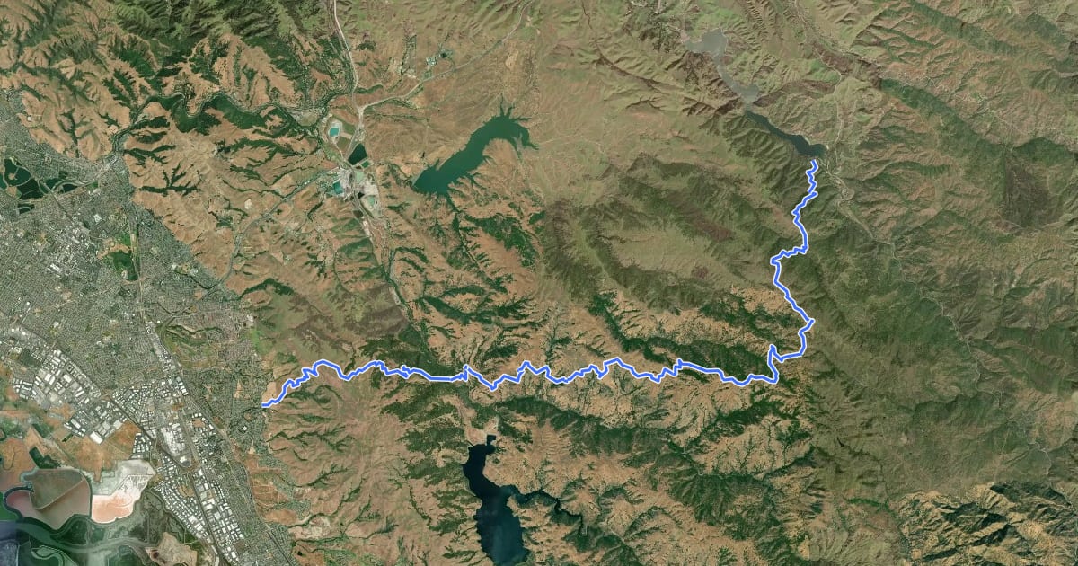Маршрут Ohlone Wilderness Trail на спутниковом снимке