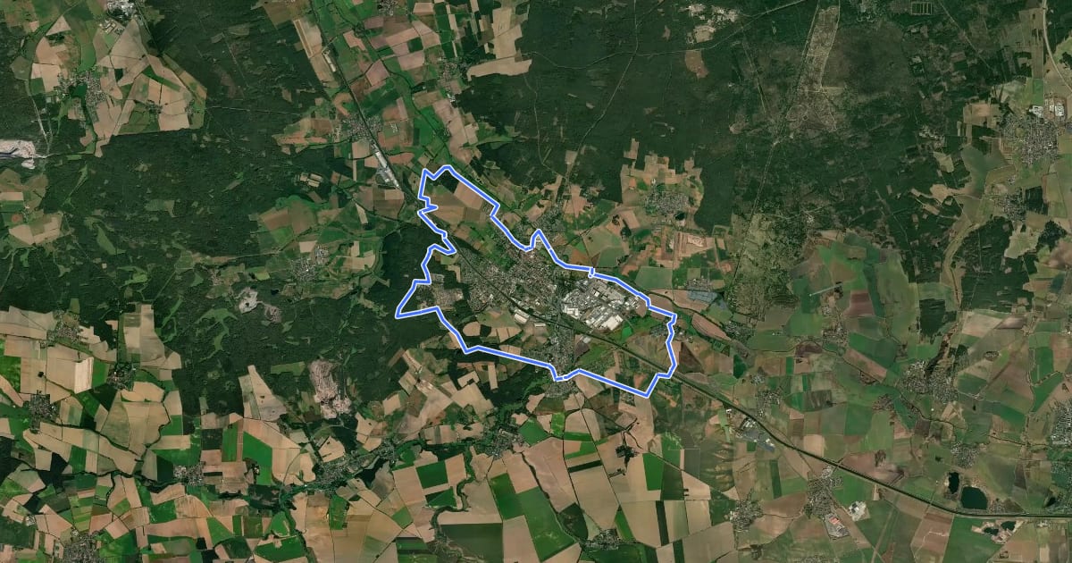 Маршрут Ohre-Beber-Radweg на спутниковом снимке