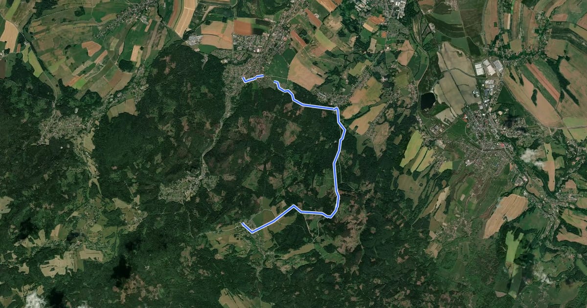 Маршрут Olbersdorf- Lückendorf (grüner Strich) на спутниковом снимке