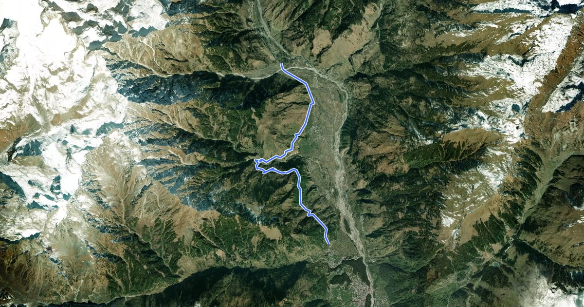 Маршрут Old Manali to Solang traverse на спутниковом снимке