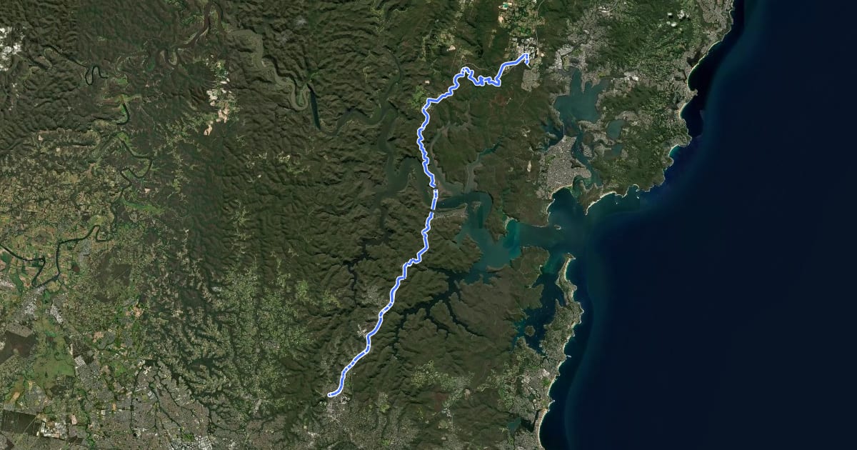 Маршрут Old Pacific Highway (Berowra – Gosford) на спутниковом снимке