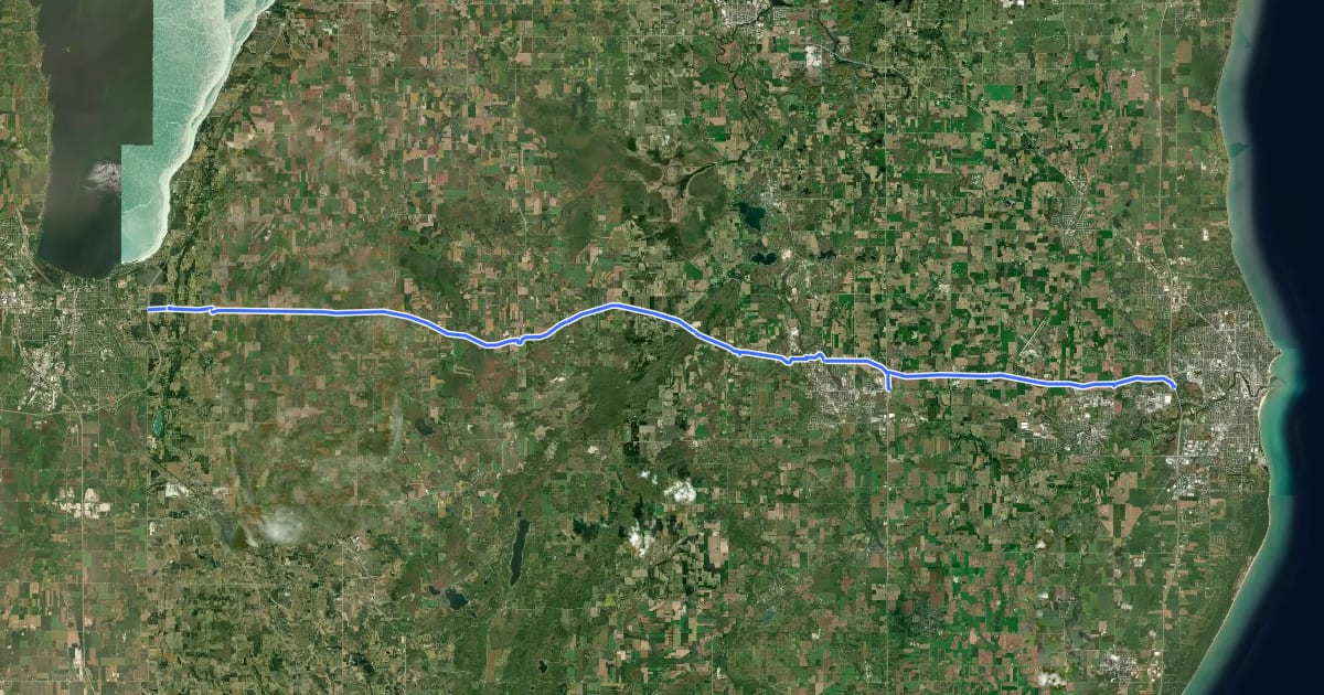 Маршрут Old Plank Road Trail на спутниковом снимке