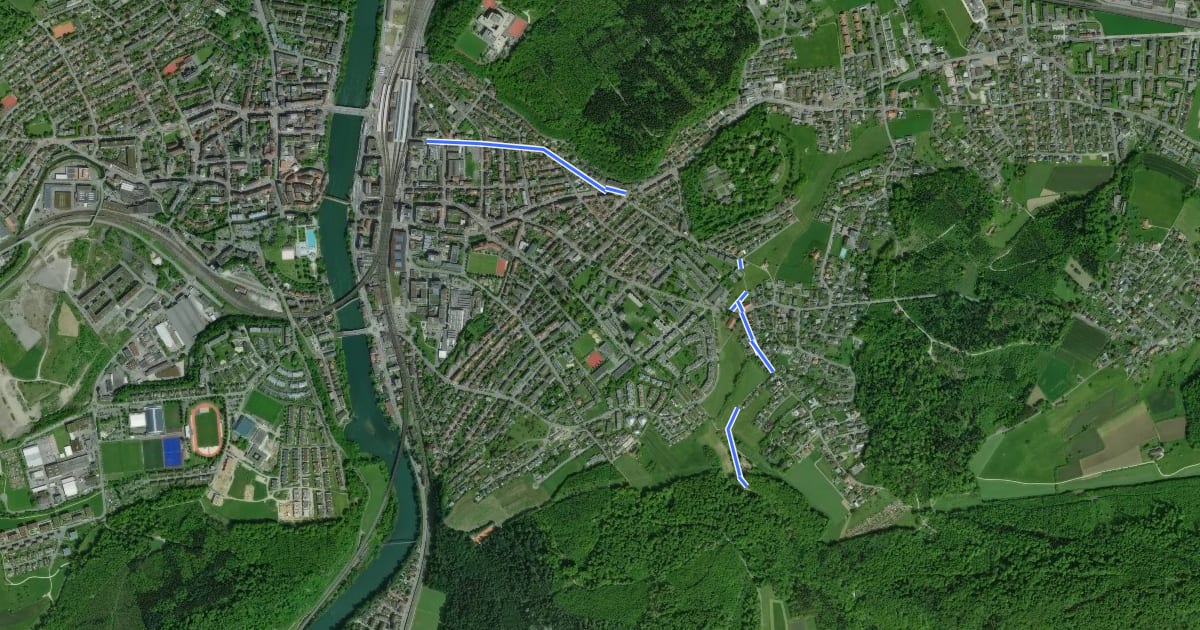 Маршрут Olten - Mülitäli Wildpark на спутниковом снимке