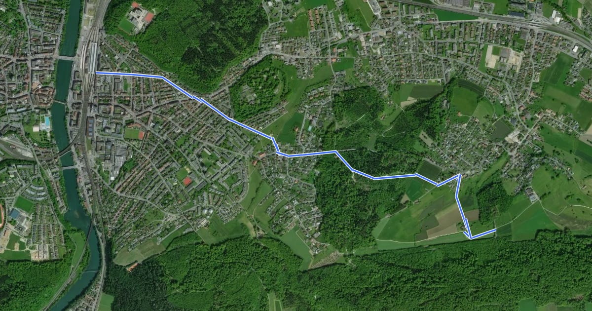 Маршрут Olten - Rüti на спутниковом снимке