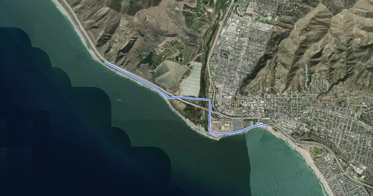 Маршрут Omer Rains Coastal Bikeway на спутниковом снимке