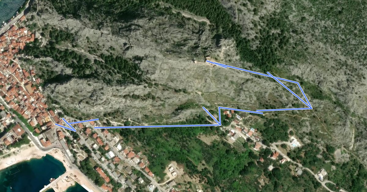 Маршрут Omiš - Fortica на спутниковом снимке
