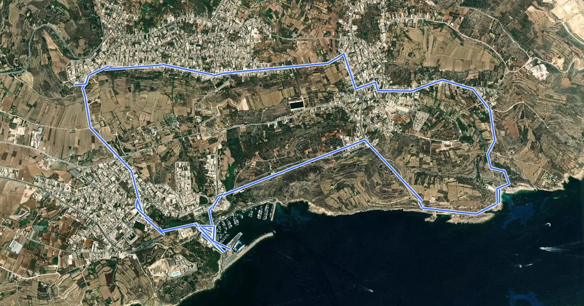 Маршрут Ħondoq ir-Rummien Walk на спутниковом снимке