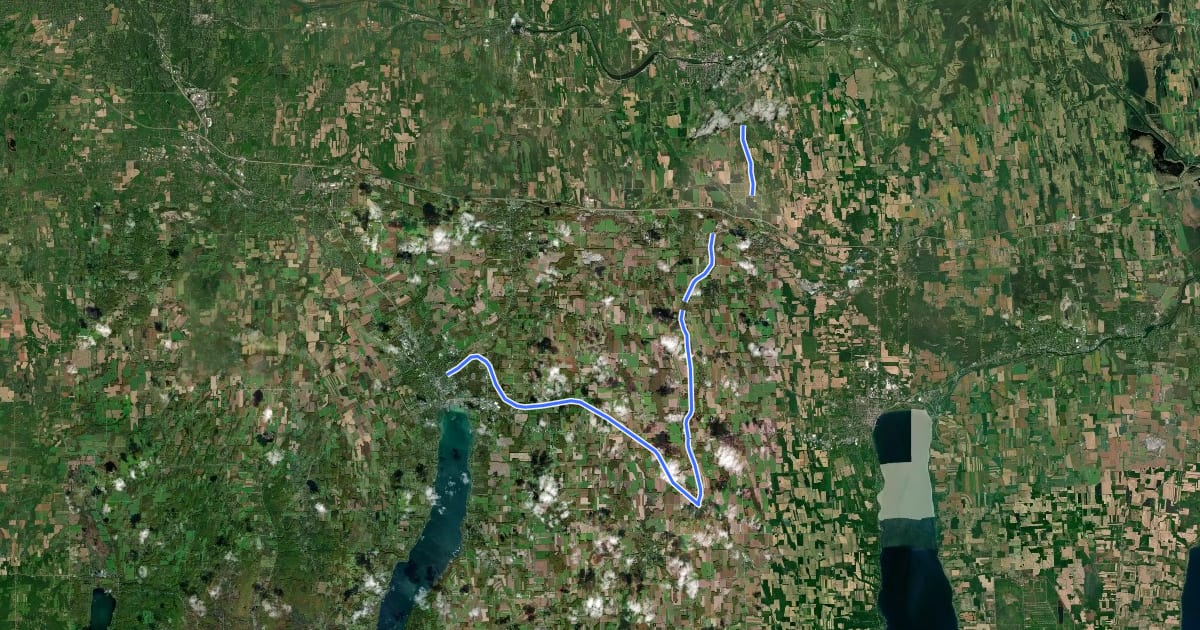 Маршрут Ontario Pathways Rail Trail Hiking на спутниковом снимке