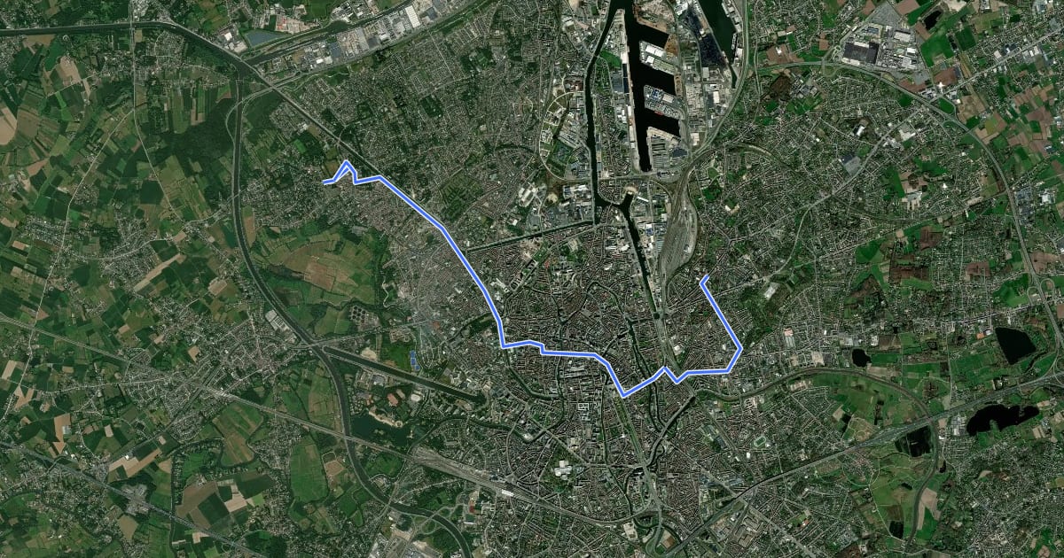 Маршрут Oost-Westfietsroute Gent на спутниковом снимке