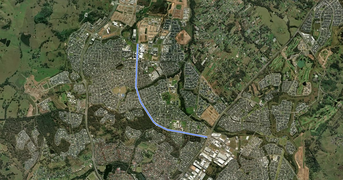Маршрут Oran Park Drive (southside) на спутниковом снимке