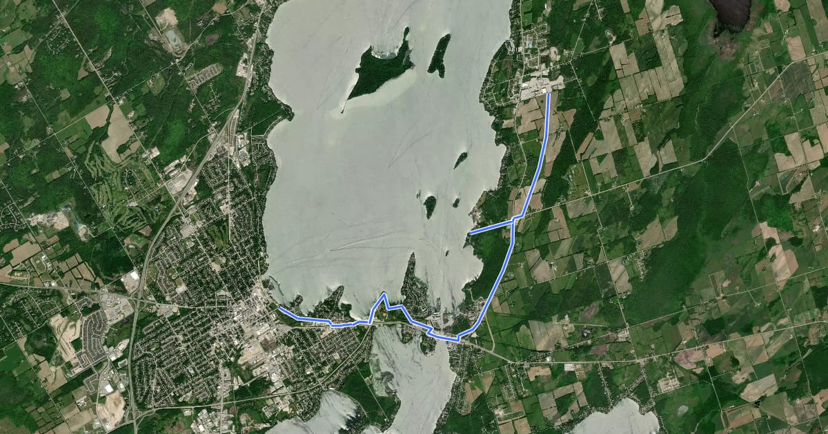 Маршрут Orillia Trans Canada Trail (east) на спутниковом снимке