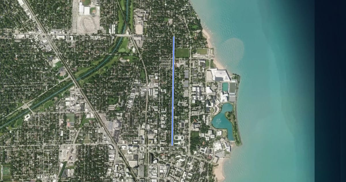 Маршрут Orrington Avenue на спутниковом снимке