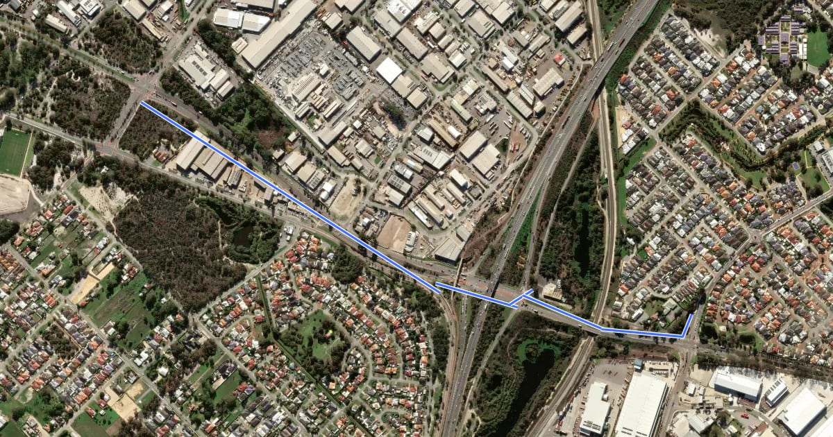 Маршрут Orrong Road Shared Path на спутниковом снимке