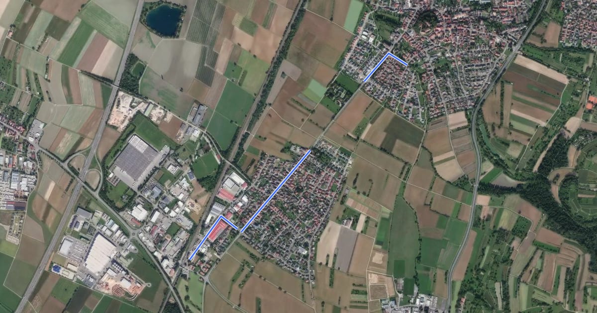 Маршрут Orschweier Bahnhof - Mahlberg Lachenfeld на спутниковом снимке