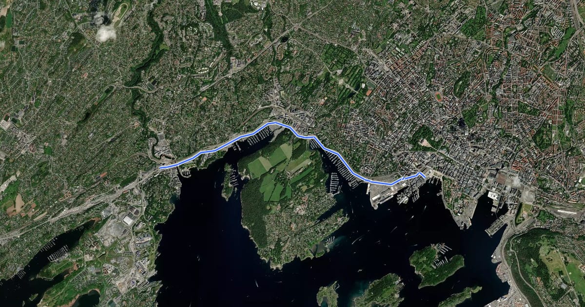 Маршрут Oslo - Lysaker на спутниковом снимке